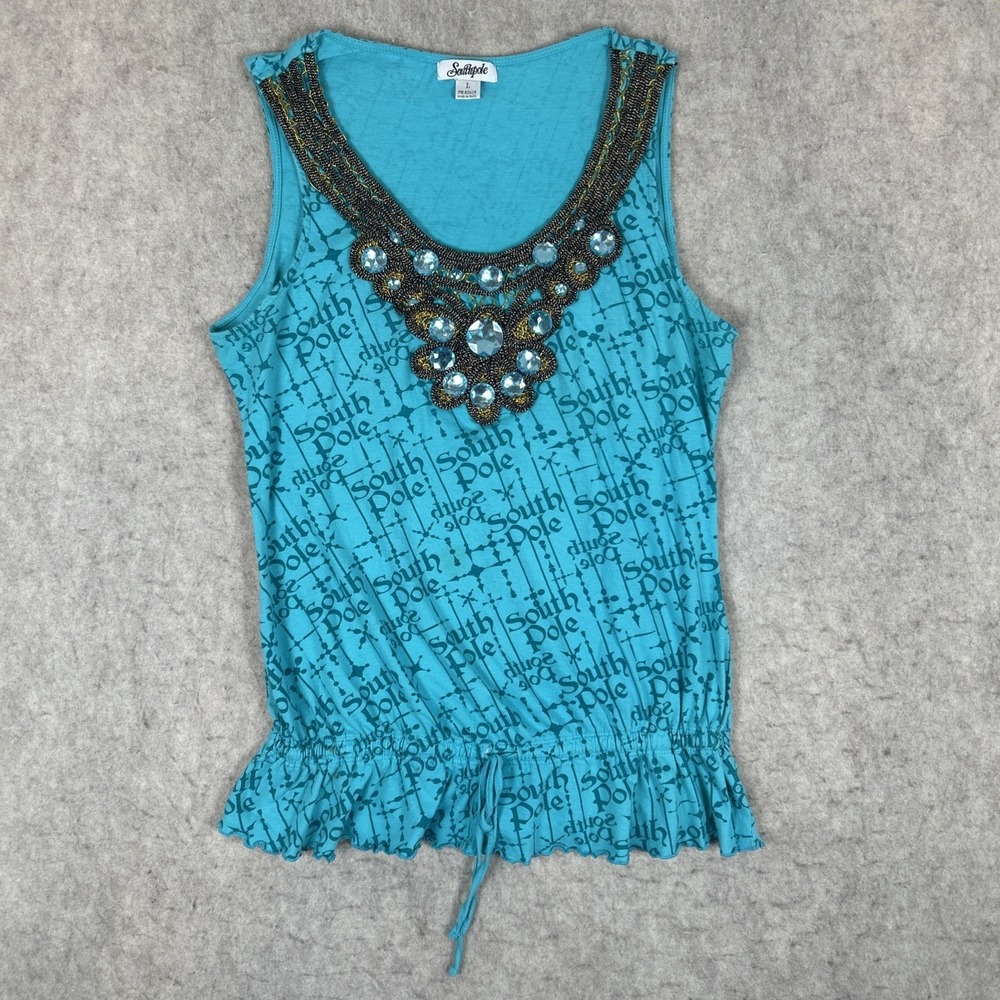 Vtg 90s Y2k South Pole Bling  Grunge Biker Halter Tank Top‎ Festival Large